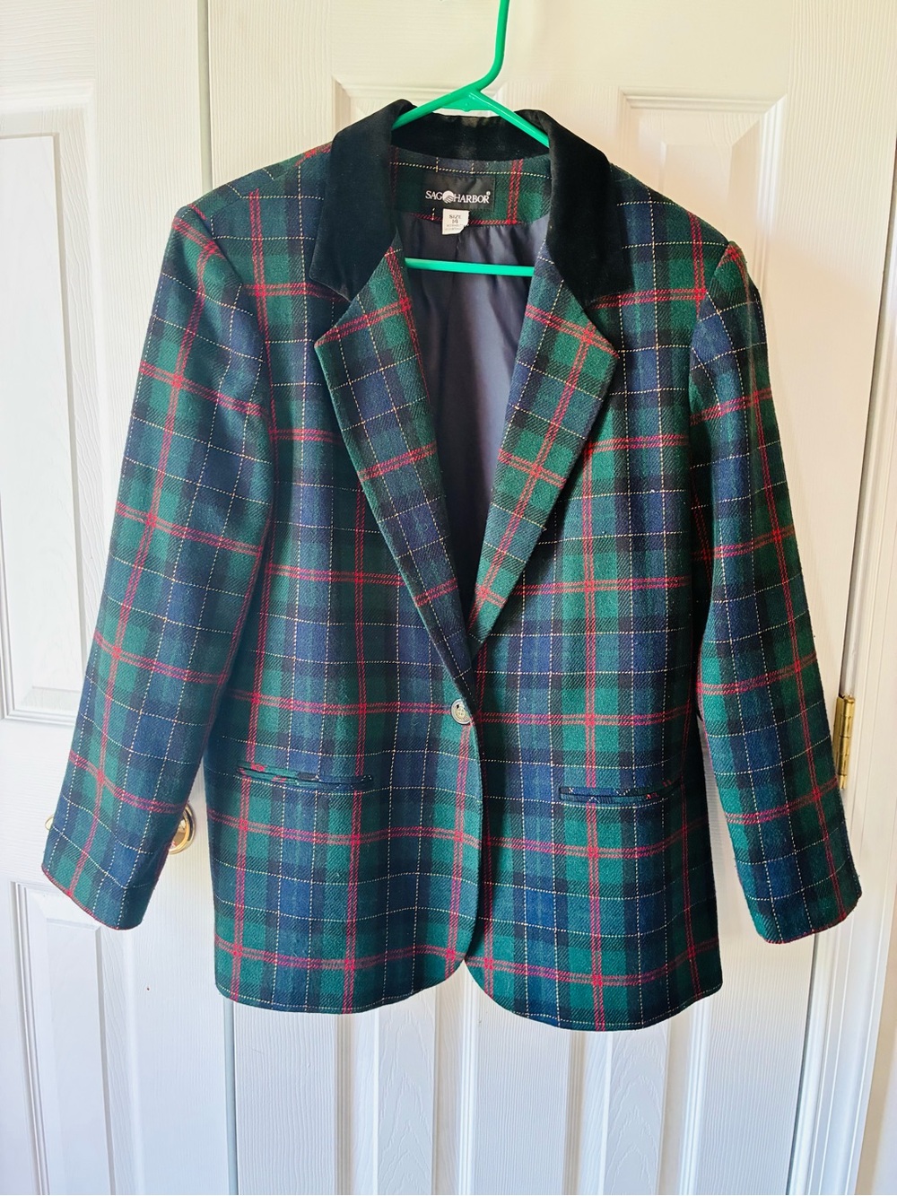 Vintage Sag Harbor Wool Blend Tartan Plaid Blazer Jacket Sz 14 - Picture 2 of 9